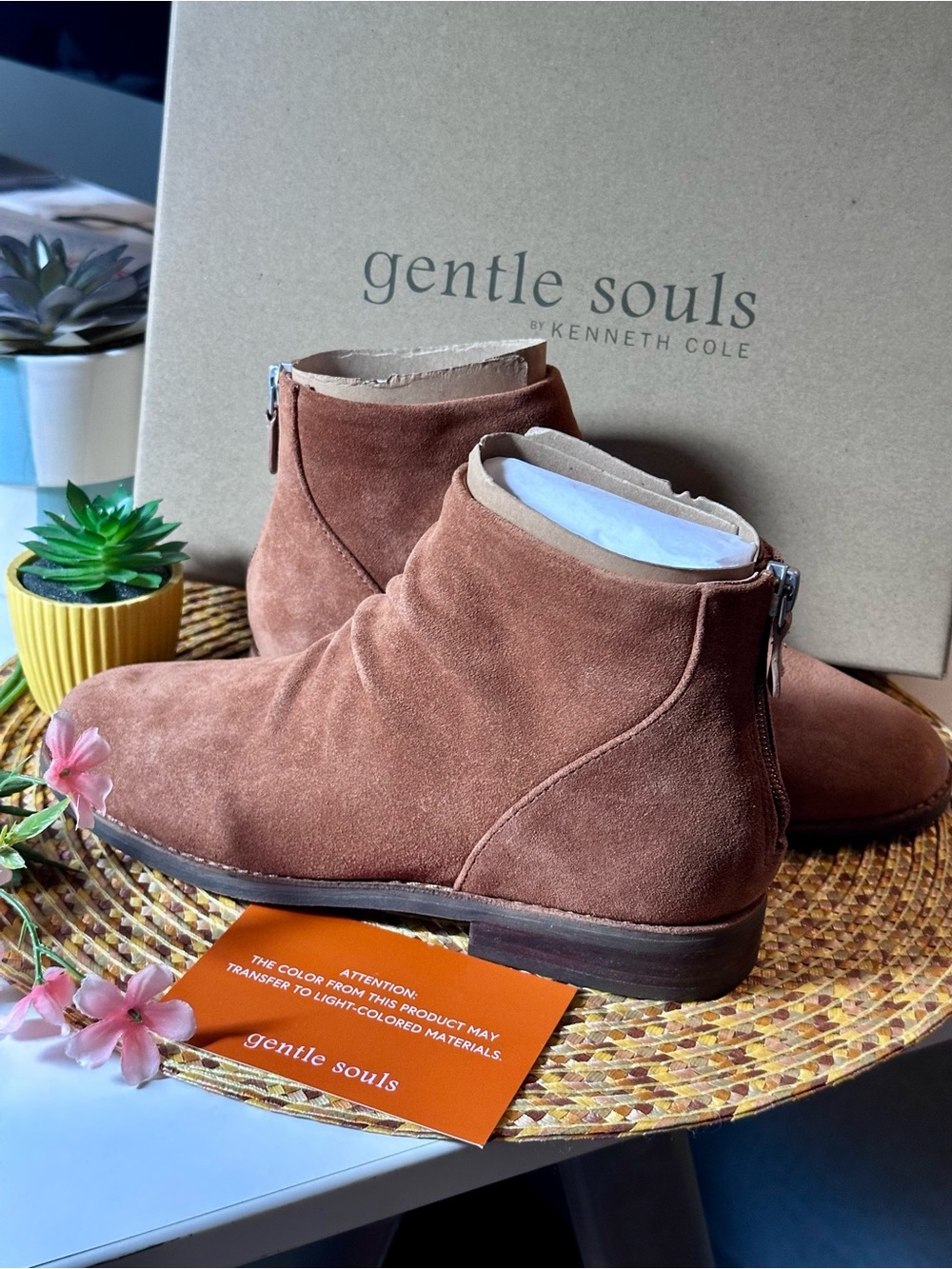 gentle souls Chestnut Suede Back-Zip Ankle Boots